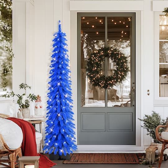 6ft. Pre-Lit Blue Alpine Pencil Artificial Christmas Tree, Clear Lights